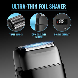 NOVAH foil shaver with three blades for ultra-smooth bald fades and close finishing