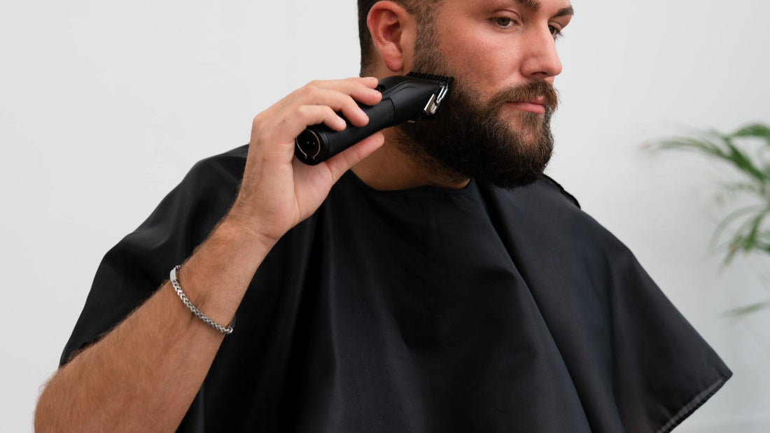 Man edging his own neckline with a NOVAH trimmer