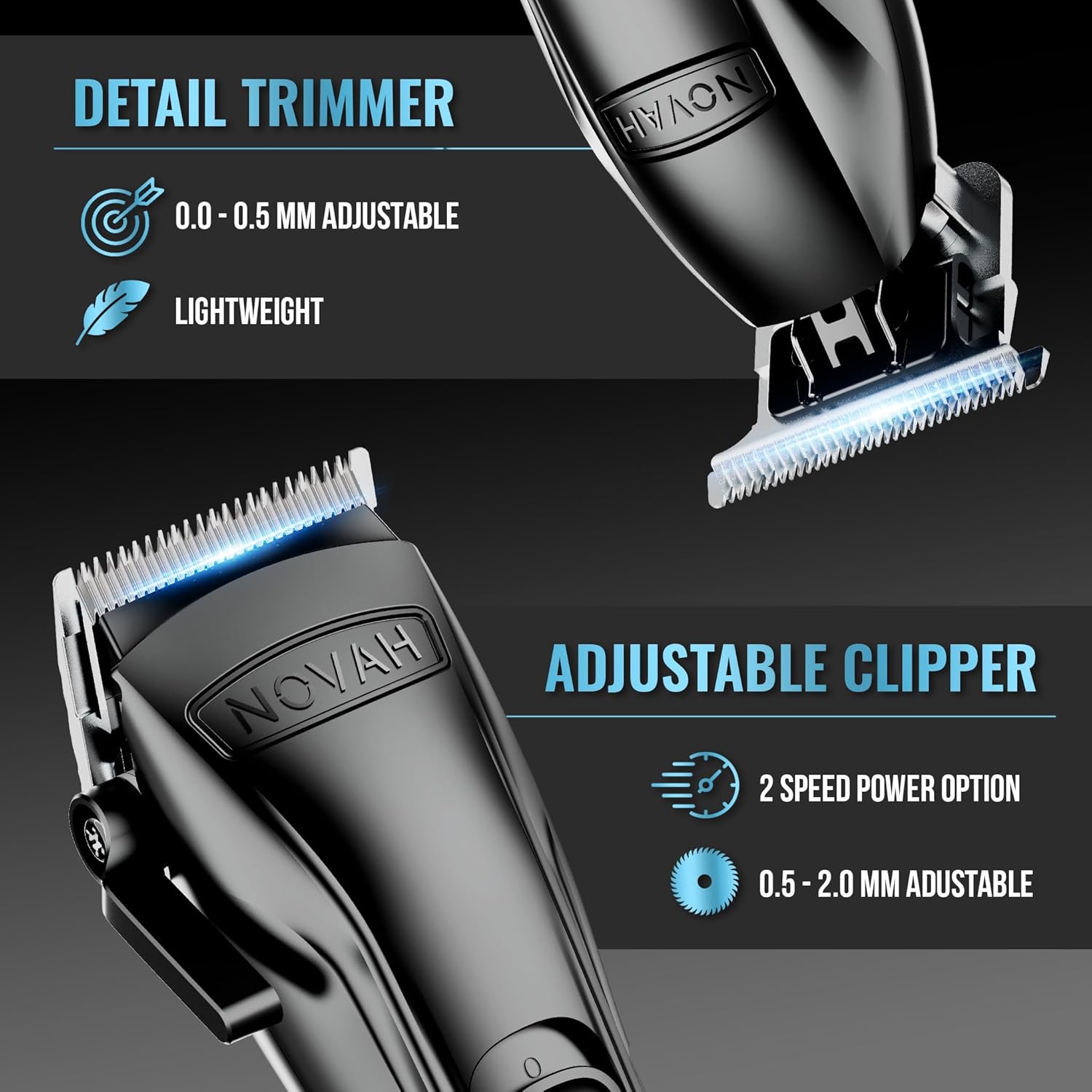 NOVAH Grooming zero gap liner hair trimmer with 0.0–0.5mm adjustable blade and industry-leading precision teeth