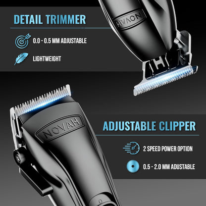 NOVAH Grooming zero gap liner hair trimmer with 0.0–0.5mm adjustable blade and industry-leading precision teeth