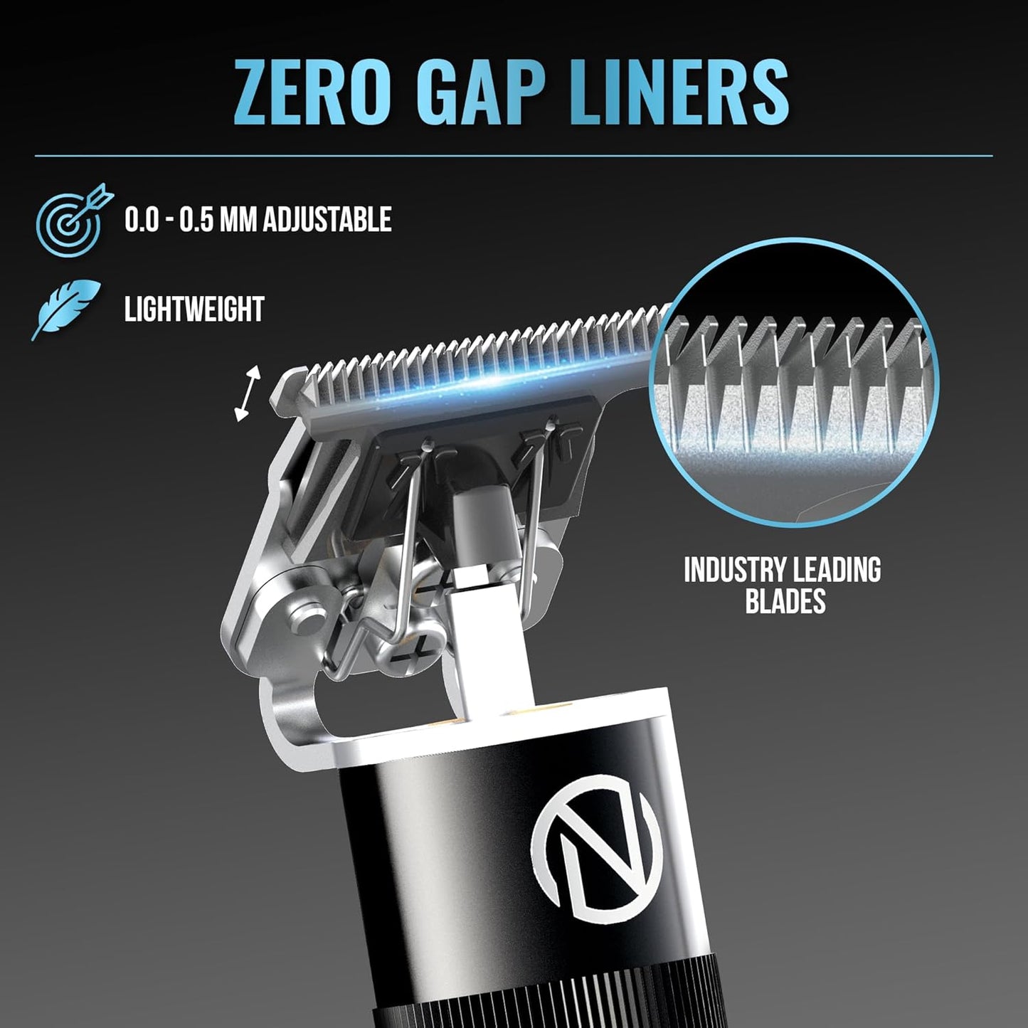 NOVAH Grooming zero gap liner hair trimmer with 0.0–0.5mm adjustable blade and industry-leading precision teeth