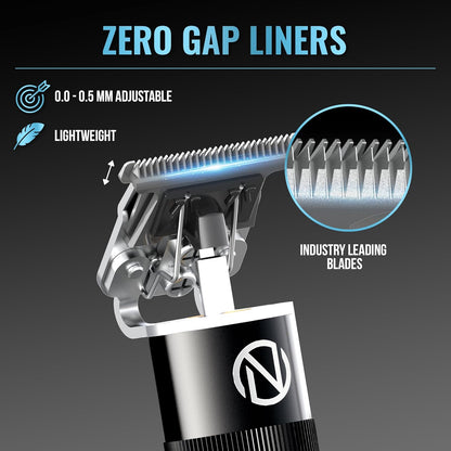 NOVAH Grooming zero gap liner hair trimmer with 0.0–0.5mm adjustable blade and industry-leading precision teeth