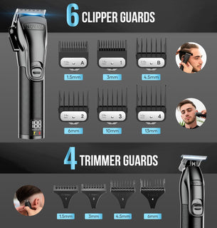 NOVAH Grooming professional hair clipper and trimmer set with 10 clipper guards and 4 trimmer guards