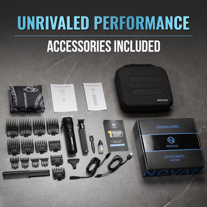 NOVAH Grooming professional hair clipper and trimmer kit with guards, cape, comb, and full accessories included
