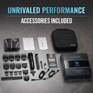 NOVAH Grooming professional hair clipper and trimmer kit with guards, cape, comb, and full accessories included
