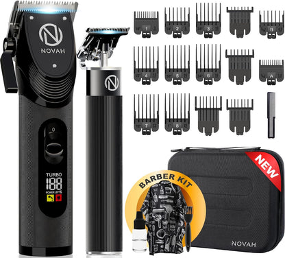 NOVAH Grooming 23-piece professional hair clipper and trimmer barber kit with guards, cape, and hard case
