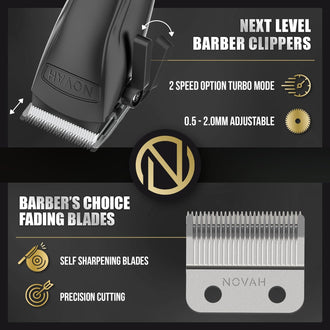 Novah Grooming Professional Hair Clippers, 2 Speed Option, and Self Sharpening Blades