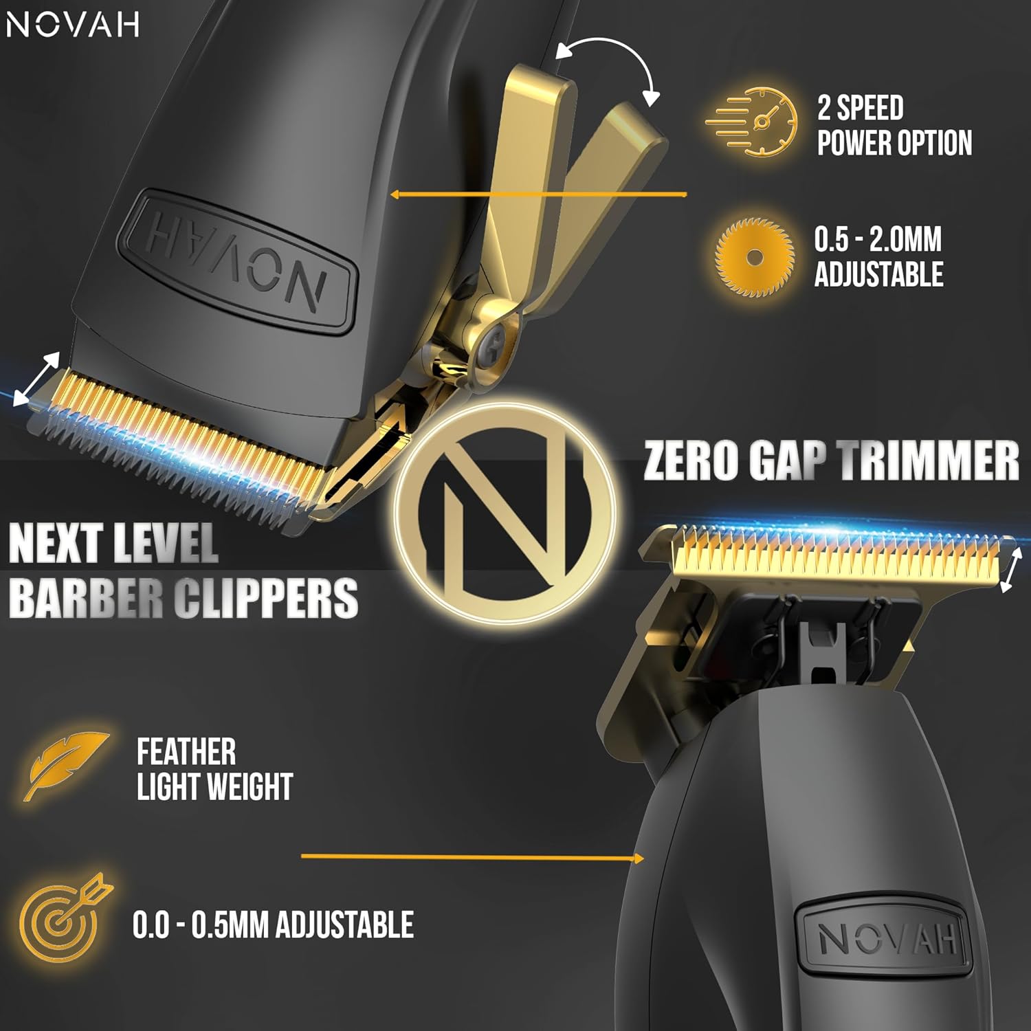 Cordless barber hair trimmer with zero-gap blade and adjustable taper lever for fade haircuts