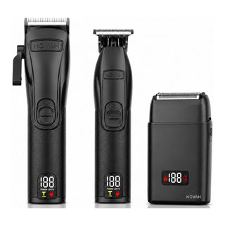 Novah Pro Clipper, Pro Trimmer, and Foil Shaver — matte black 3-piece set